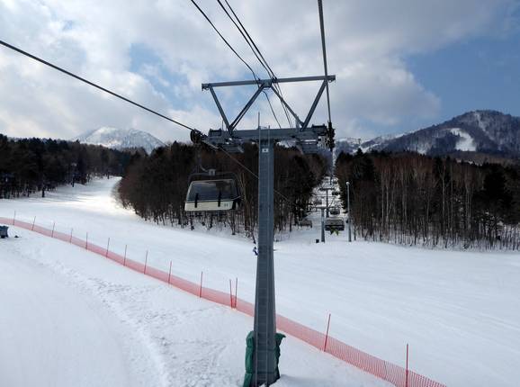 Furano Downhill Swift Lift No. 1 - 4er Hochgeschwindigkeits-Sesselbahn (kuppelbar) mit Abdeckhauben